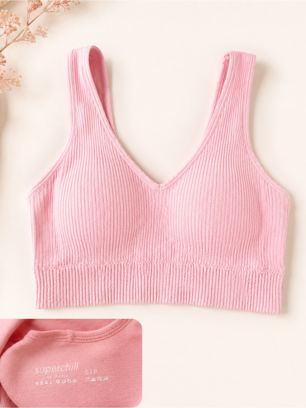 Superchill Pink Ribbed V-Neck Bralette